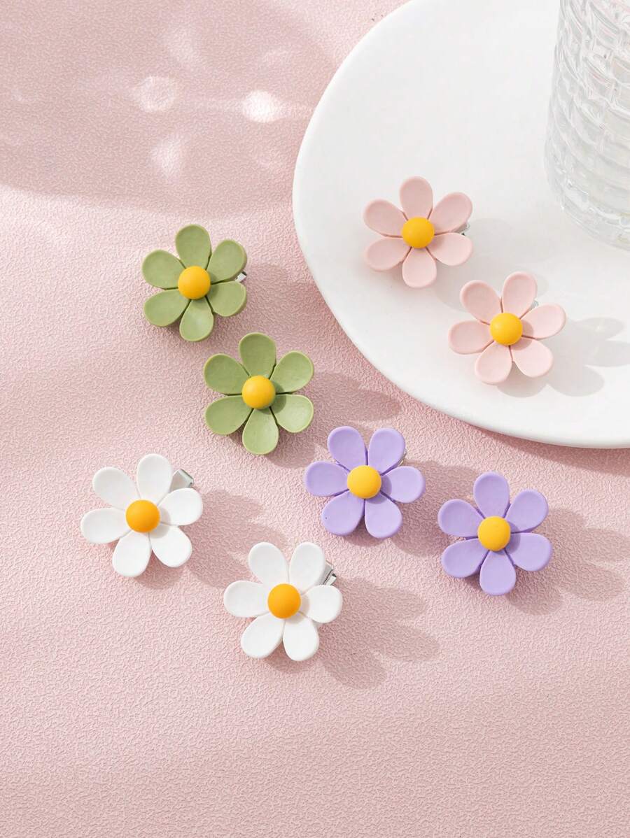 8pcs Daisy Flower Hair Clips For Little Girls, Suitable For Vacation, Daily Outfits And Outings