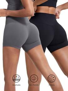 2 Pieces Sports Yoga Shorts Running Cycling Shorts Pilates Fitness Exercise Shorts Sweat Absorbent Outdoor Yoga Pants Three-Quarter Bottoms