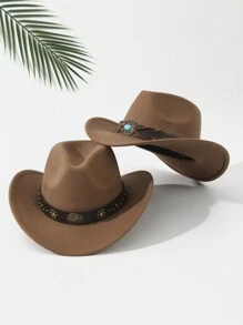 2 szt. Unisex haftowany pasek na głowę bydła wystrój Boho kowboj/kowboj miękki filcowy kapelusz fedora, na zewnątrz, na co dzień, na imprezę, lato, zimę