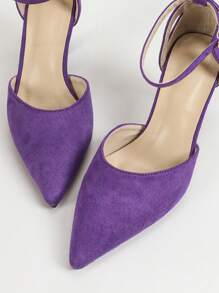 女士高跟鞋休闲派对尖头镂空水钻鞋，白色和黑色 - 紫色 - 查看 6