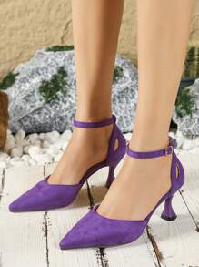 女士高跟鞋休闲派对尖头镂空水钻鞋，白色和黑色 - 紫色 - 查看 1