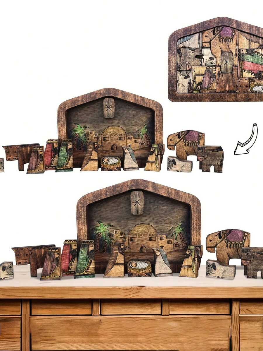 1pc, Nativity Puzzle Unique Handmade Wooden Funny Nativity Puzzle Table