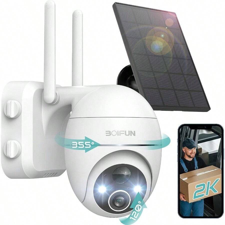 Cámara de seguridad inalámbrica BOIFUN 2K con alimentación solar para exteriores, cámara CCTV doméstica de batería con rotación de 360° - 1 - Ver 1