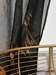 طقم ستائر شفافة بطبعة رخام قطعتان، مطبوعة بورق الذهب، أوراق ذهبية مجردة، ستارة شفافة للخصوصية لغرفة النوم والمعيشة