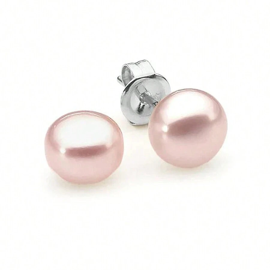 Paris Jewelry 18K White Gold Plated 4mm Pink Pearl Round Stud Earrings Fashion Jewelry - 彩色 - 查看 1