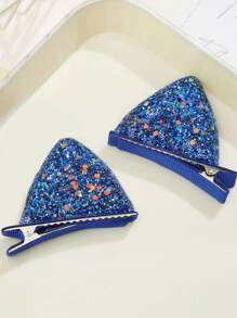 2 件万圣节彩色猫耳布艺发夹，亮片立体蝴蝶结鳄鱼发夹，适合女孩公主节日聚会和派对 - 小貓耳髮夾 - 查看 10