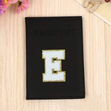 Chic Personalized Passport Holder For Women & Teens - Initial PU Leather Wallet With 26 Letter Patches, Stylish Travel Card Case, Perfect Unique Gift For Her, Enhance Your Jetset Style Travel Essentials School Back To School School Supplies Holiday Holiday Essentials Vacation Accessories Passport Cover - Black - View 13