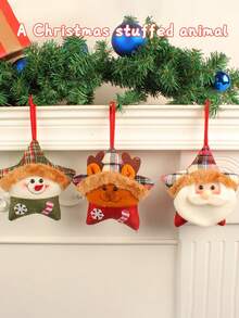 Đồ trang trí Giáng sinh 1 cái Đồ trang trí cây thông Noel hình ông già Noel và tuần lộc, Đồ trang trí ngôi sao năm cánh bằng vải nhung sáng tạo - Nhiều màu - Xem 2