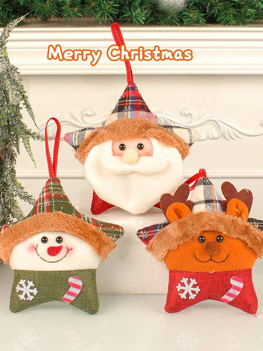 Đồ trang trí Giáng sinh 1 cái Đồ trang trí cây thông Noel hình ông già Noel và tuần lộc, Đồ trang trí ngôi sao năm cánh bằng vải nhung sáng tạo - Nhiều màu - Xem 1