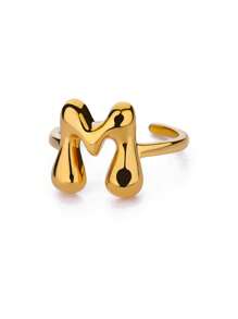 1PC Fashion 26 English Initial Chunky Rings For Women Men Opening 18K Gold Plated Smooth Stainless Steel Letter Ring European And American Style Finger Jewelry Accessories