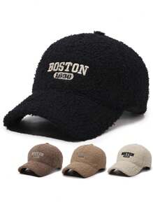 1 Simple Letter Embroidery Craft Lamb Wool Material HatThick And Warm Baseball Caps For Couples In Autumn And Winter - A - View 11