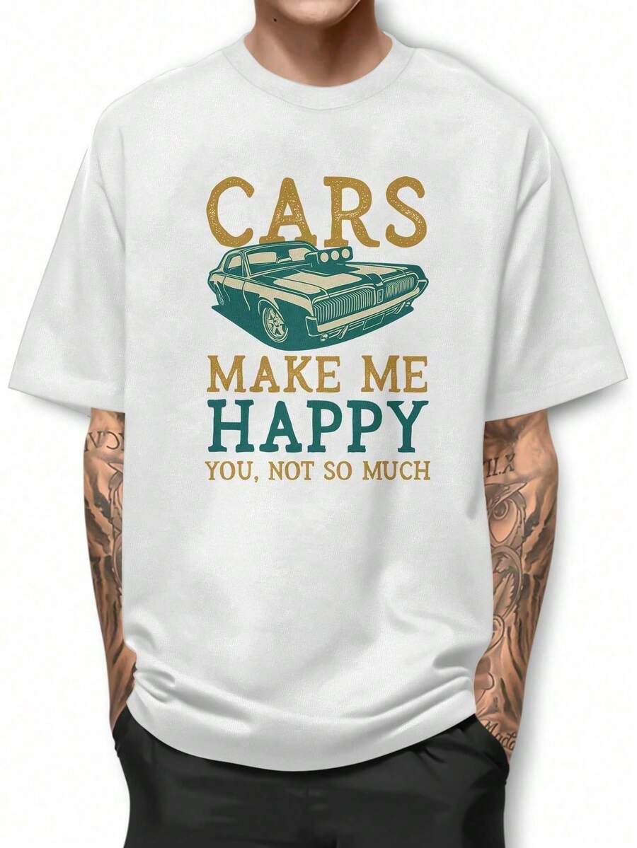 Make Me Happy Car Basic T-Shirt 100% Cotton Short Sleeve GPJ1 - 白色 - 查看 1