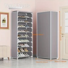 1 Giá để giày chống bụi có vải phủ, giá để giày và ủng cho lối vào, tủ quần áo, phòng ngủ, nhà để xe, giá để giày kim loại độc lập - Màu Xám nhạt - Xem 3