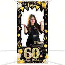 1 件时尚黑金色生日派对相框，35.4 * 7.08 英寸，采用涤纶材料制成，适用于派对装饰，适合生日照片装饰背景 - 黑金色 - 查看 16