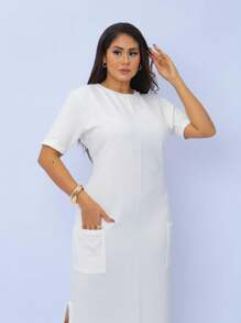 Midi Sweatshirt Dress With Front Pockets - Stylish And Modern | Fashion 2024 - 白色 - 查看 1
