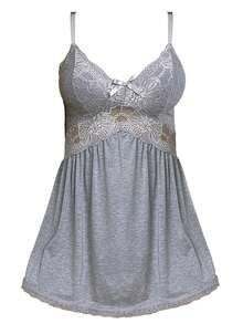 Women's Summer Nightgown: Sexy Lace Sleeveless Sleepwear. An Elegant V-Neck Summer Nightgown Made From Soft Modal, Ideal For Warm Summer Nights. Perfect For Keeping Cool And Feeling Luxuriously Comfortable. - 灰色 - 查看 5