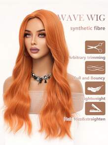橙色长卷发假发，迷人女士中分波浪假发，采用耐热合成纤维制成，适合日常派对、角色扮演、万圣节装扮，24英寸 - 橘色 - 查看 4