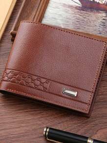  1pc Men's Classic Business & Casual Solid Color Retro Short Wallet With Card Slot For Driving License,Wallet For Men,Valentine's Day Gift - Brown - View 1