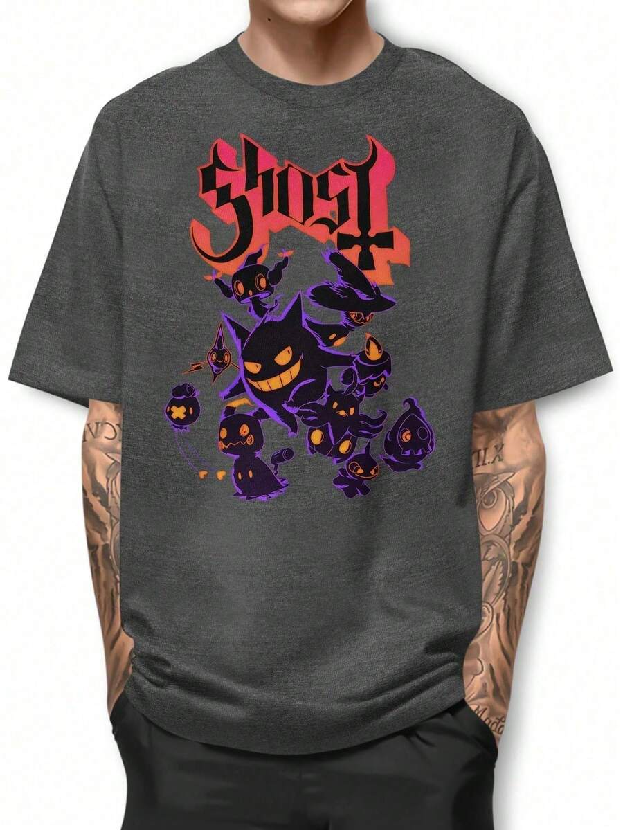 Ghost Poke Shadow Basic T-Shirt 100% Cotton Shirt GPJ1 - Màu xám đen - Xem 1