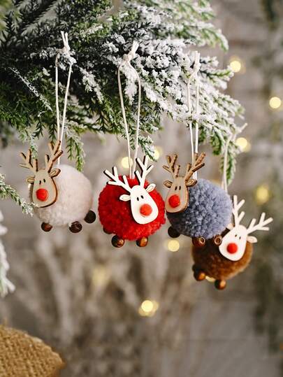4pcs Decorative Pendant Set, Wool Felt Deer Hanging Ornament, Tree-Shaped Pendant Accessory, Cute And Beautiful, Cool Gadget, Creative Handmade Elk Hanging Ornament, Best Gift For Holiday Celebration, Birthday Home Decor, Christmas Decoration, Room Decor, Winter Christmas Decoration, Home Christmas Gift, Christmas Decoration
