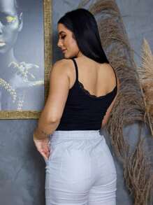 Women's Tank Top With Lace Straps - 黑色 - 查看 2