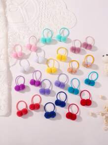 24pcs/Pack Candy Color Pom Pom Hair Ties, Cute Baby Hair Accessories - 彩色 - 查看 3