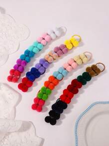 24pcs/Pack Candy Color Pom Pom Hair Ties, Cute Baby Hair Accessories - 彩色 - 查看 2