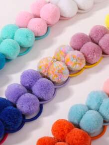 24pcs/Pack Candy Color Pom Pom Hair Ties, Cute Baby Hair Accessories - 彩色 - 查看 4