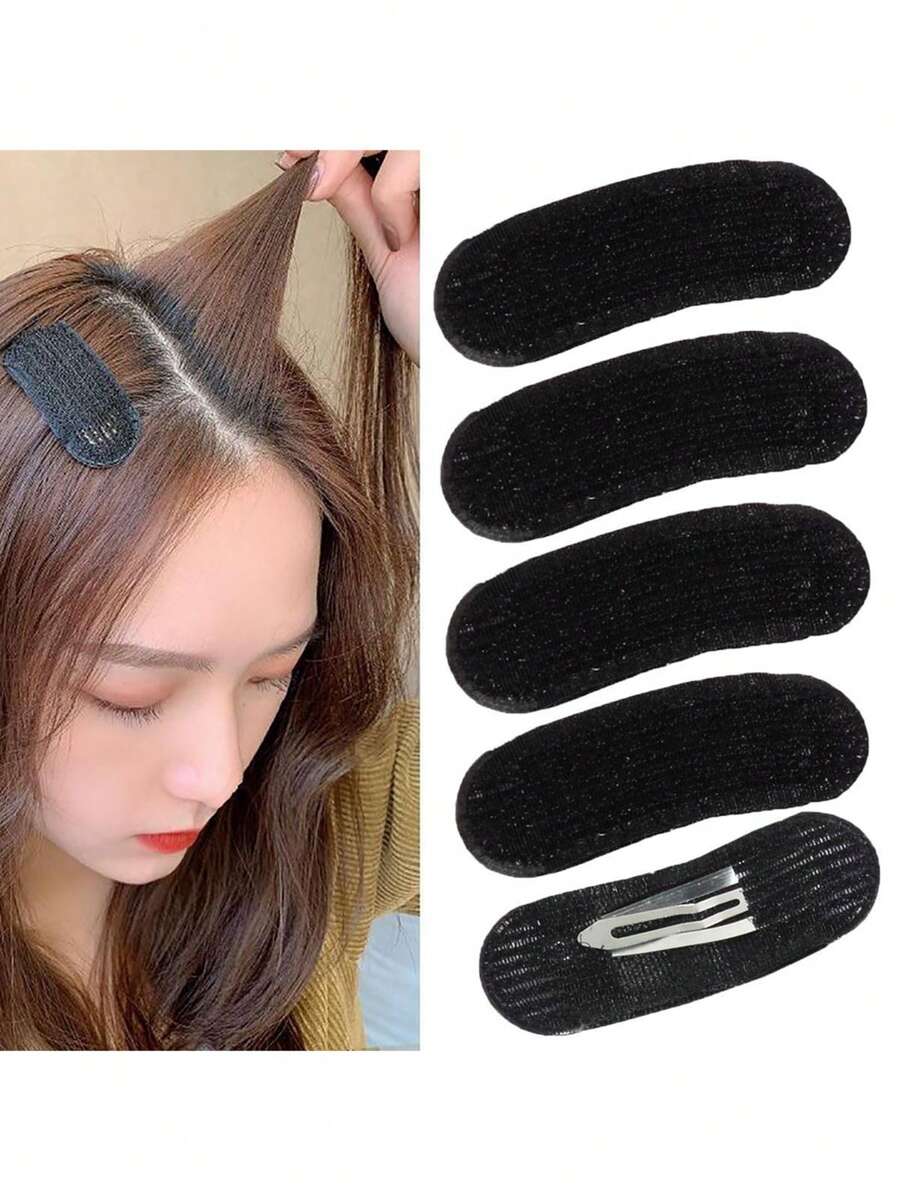 4pcs Fluffy Sponge Invisible Hair Comb Hair Pad Black Hair Clip Insertion Tool Kit Suitable For Women Girls DIY Hairstyle, Hair Accessories, Wedding, Bride Hair Styling, Side Comb - Black - View 1