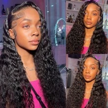 36 Inch 13x6 Full Lace Front Wigs Human Hair Pre Plucked Deep Wave 180 Density Transparent Lace Frontal Wig With Baby Hair Transparent Glueless Deep Curly Human Hair Wigs For Women - Natural Black - View 8
