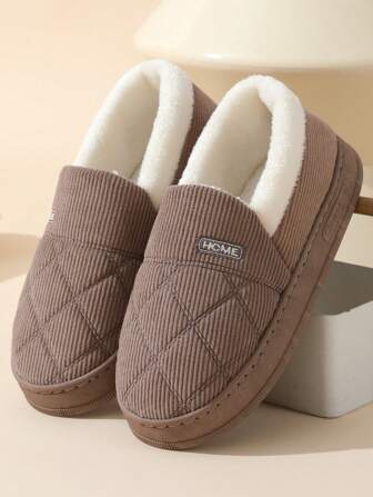 新款厚底保暖拖鞋，女士室内防滑毛绒情侣孕妇拖鞋，男女适用，秋冬