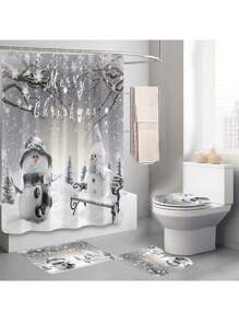 Bộ phòng tắm họa tiết người tuyết Giáng sinh 1/4 chiếc, rèm tắm chống thấm nước có 12 móc, thảm tắm, nắp bồn cầu hình chữ U, nắp bồn cầu, vách ngăn phòng tắm, phụ kiện phòng tắm, đồ trang trí phòng tắm, trang trí mùa thu trở lại trường - Nhiều màu - Xem 3