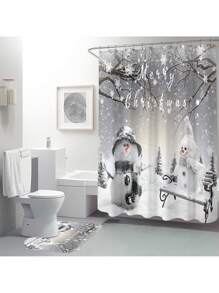 Bộ phòng tắm họa tiết người tuyết Giáng sinh 1/4 chiếc, rèm tắm chống thấm nước có 12 móc, thảm tắm, nắp bồn cầu hình chữ U, nắp bồn cầu, vách ngăn phòng tắm, phụ kiện phòng tắm, đồ trang trí phòng tắm, trang trí mùa thu trở lại trường - Nhiều màu - Xem 4