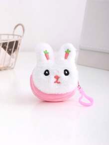 Creative Plush Coin Purse For Kids, Cute Round Shape Pouch For Girls, Mini Rabbit Wallet Keychain - White - View 1
