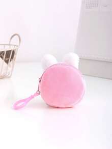 Creative Plush Coin Purse For Kids, Cute Round Shape Pouch For Girls, Mini Rabbit Wallet Keychain - White - View 4