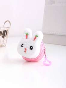 Creative Plush Coin Purse For Kids, Cute Round Shape Pouch For Girls, Mini Rabbit Wallet Keychain - White - View 2