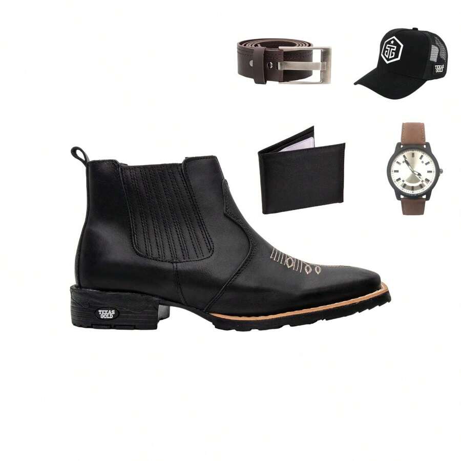Texan Boot + Watch + Wallet + Hat + Belt - 黑色 - 查看 1