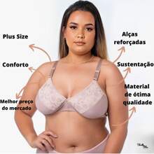 Kit 2 Plus Size Bras REINFORCED Thick Lycra Without Pads Lace Detail Reinforced Straps Support - 彩色 - 查看 5