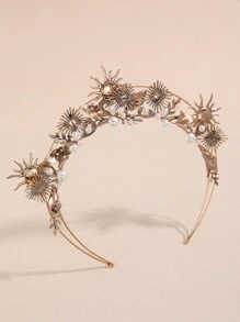 1 pièce Serre-tête en métal à motif soleil, décoration à double couche, convient pour les occasions festives
