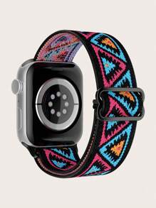 1pc Nylon Watch Band Fit For 38/40/41/42/44/45/49mm Apple Watch SE/Series 9/8/7/6/5/4/3/2/1/Ultra 2, Elastic Rope, Canvas Strap, Rainbow, Bohemian, Leopard Print, Animal Footprint Design