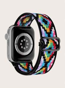 1pc Nylon Watch Band Fit For 38/40/41/42/44/45/49mm Apple Watch SE/Series 9/8/7/6/5/4/3/2/1/Ultra 2, Elastic Rope, Canvas Strap, Rainbow, Bohemian, Leopard Print, Animal Footprint Design