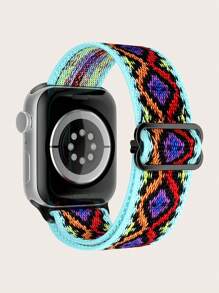 1pc Nylon Watch Band Fit For 38/40/41/42/44/45/49mm Apple Watch SE/Series 9/8/7/6/5/4/3/2/1/Ultra 2, Elastic Rope, Canvas Strap, Rainbow, Bohemian, Leopard Print, Animal Footprint Design