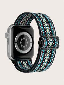 1pc Nylon Watch Band Fit For 38/40/41/42/44/45/49mm Apple Watch SE/Series 9/8/7/6/5/4/3/2/1/Ultra 2, Elastic Rope, Canvas Strap, Rainbow, Bohemian, Leopard Print, Animal Footprint Design