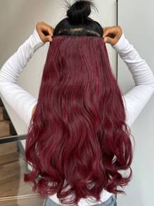 20" 1-Pack 3/4 Full Head Curly Wave Clips In On Synthetic Hair Extensions  Hair Pieces For Women 5 Clips - Burgundy - View 2