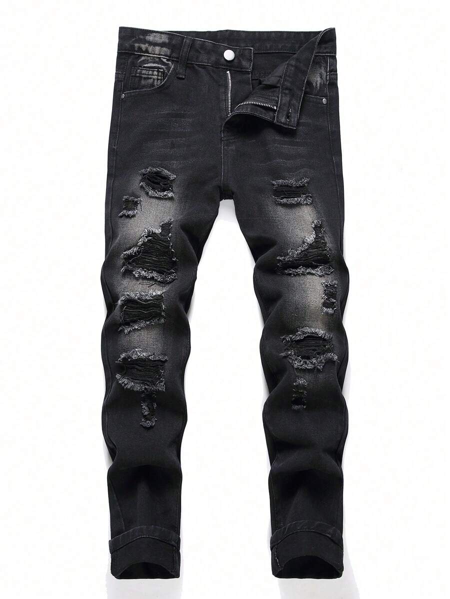 Tween Boys  Distressed  Denim Jeans, Classic - Black - View 1
