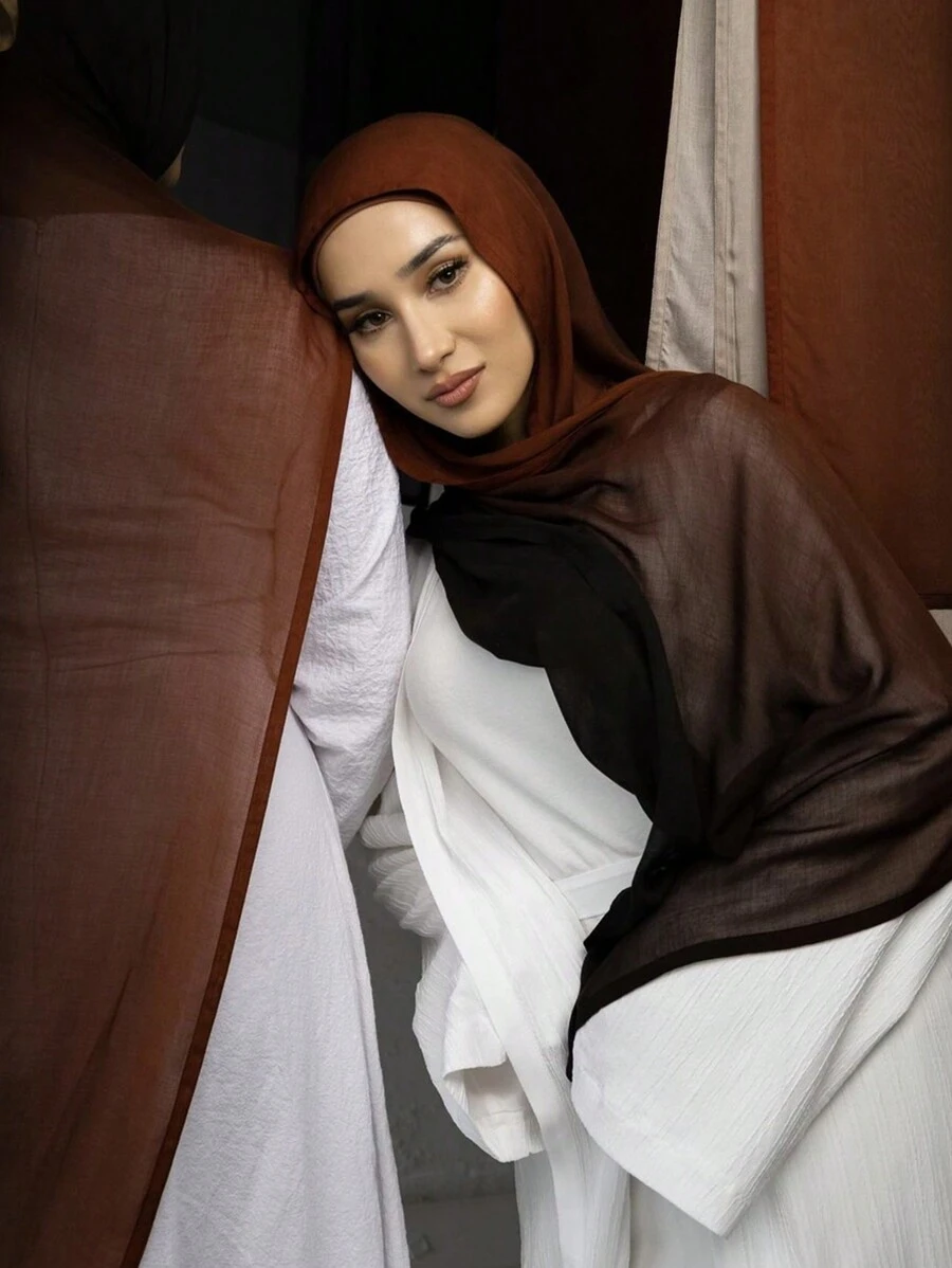 1 件女式渐变大号头巾头巾柔软莫代尔休闲披肩纯色围巾头带长袍配饰女式面纱 - 莫代爾漸層人棉 - 查看 1