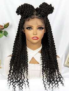 Synthetic Long Box Braid Wig Twist Braid African Braid Wig Full Lace Synthetic Curly Braid Wig - Black - View 2