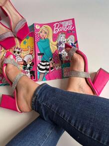Women's Pink Rhinestone Heeled Clogs - 9cm - 玫紅色 - 查看 3