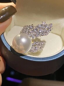 1 件浪漫方晶锆石和人造珍珠戒指，适合女士婚礼订婚派对珠宝情人节礼物情人节、妈妈、母亲、母亲节、礼物 - 1# - 查看 12