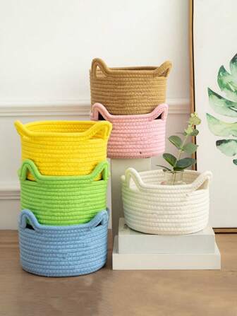 个性化线编织收纳篮，洗漱用品和化妆品收纳袋，猫遥控器，杂物收纳篮，桌面化妆品收纳盒返校收纳盒学校大学组织